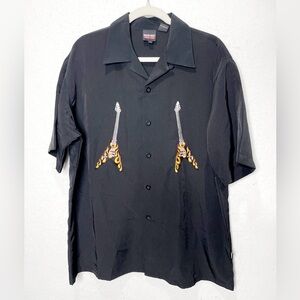 Silver Point Vintage 90s Shirt Button Up Flame Guitar Skate Bowling Rock & Roll